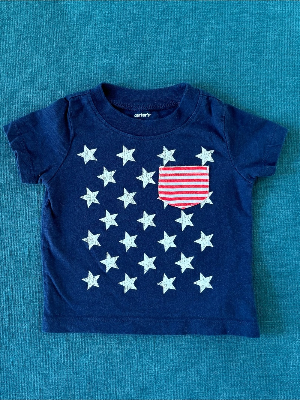Carter's Patriotic America Navy T-Shirt White Stars and Red-Striped Pocket 6M